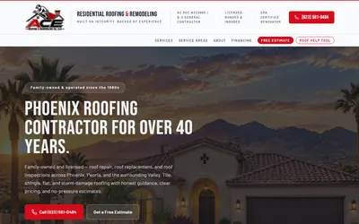 The ACE Roofing & Remodeling website's home page.