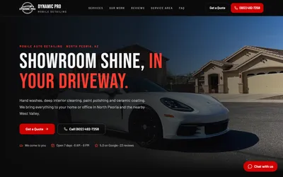 The Dynamic Pro Detailing website's home page.