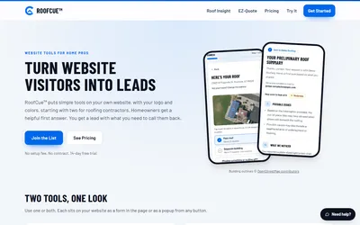 The RoofCue website's home page.